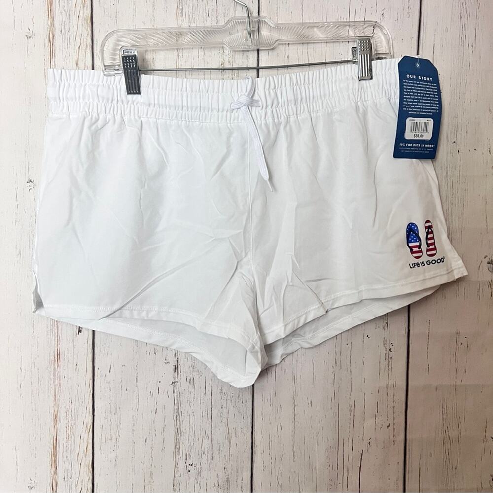 Life Is Good White Summer Style Drawstring American Flag Sandals Graphic Sz L